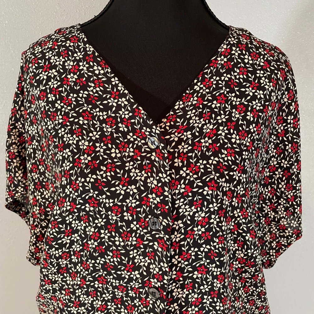 VTG Black Red Floral Print Wide Leg 2 Piece Set Sz 16 Womens Cottagecore Prairie